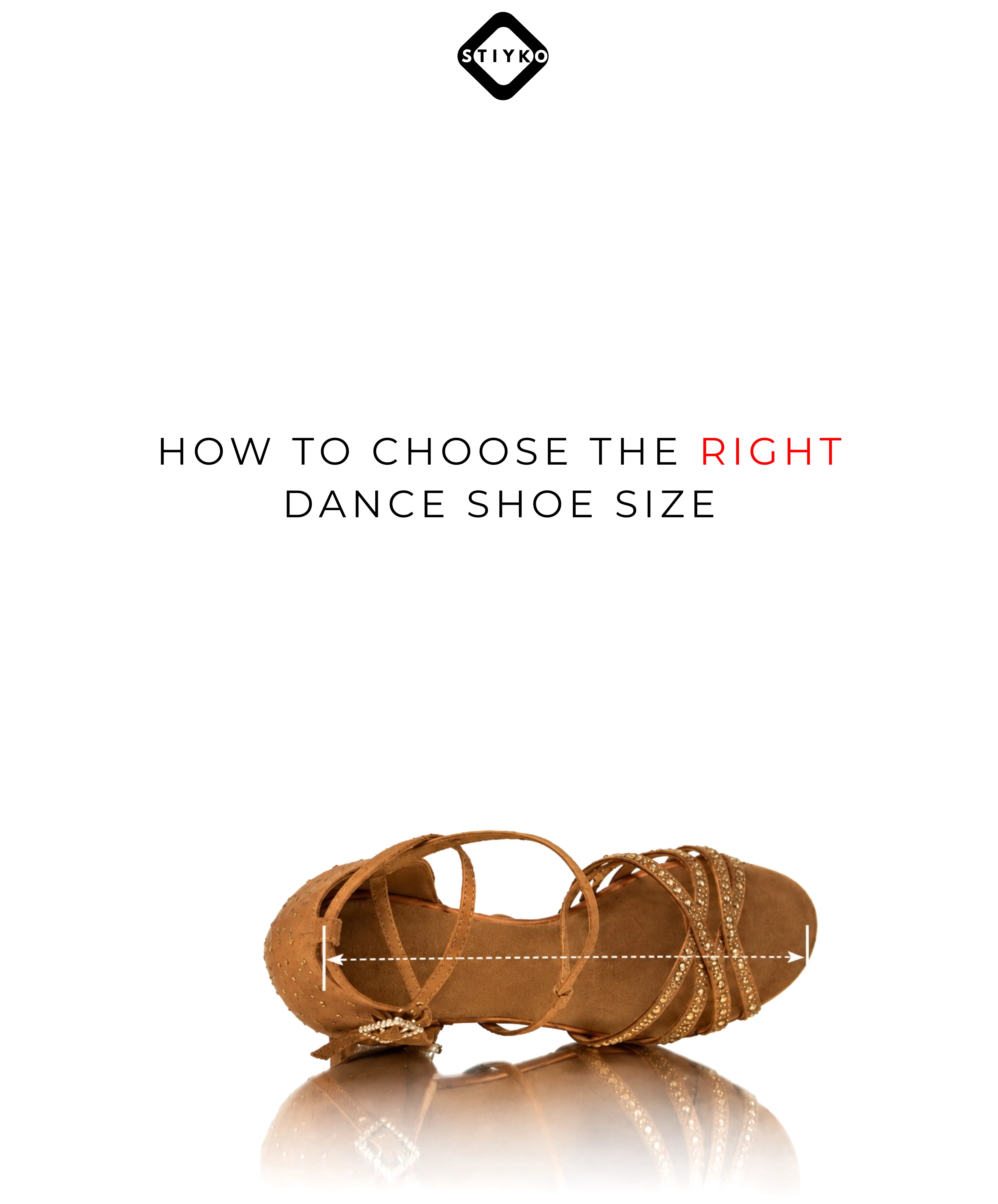 Diagram showing how to measure the length of a dance shoe's insole from heel to toe to choose the right size